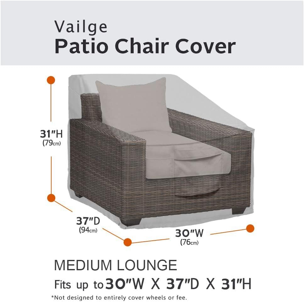 Vailge Patio Chair Covers - Heavy Duty Waterproof Lounge Deep Seat Cover | Medium Grey
