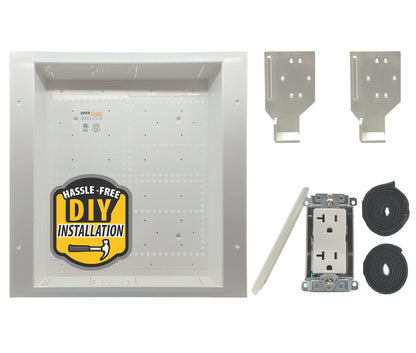 DATA COMM Electronics 45-8031-1C Recessed Media Box Outlet - Integrated Duplex 20A Commercial Receptacle, TV Wall-Mount, Streamlined Cable & Cord Management, Home & Office