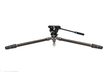 Benro Tortoise Carbon Fiber Tripod Kit for Spotting Scopes, Binoculars, Rifle Range and Field, Smooth Fluid Head, Leveling Base, Twist Locks, Adjustable Legs, Spiked Feet, 62" Max Ht, 8.8lb Payload