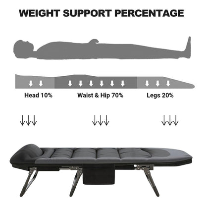 OVLRIJP Folding Lounge Chairs for Outside, Portable Camping Cot, 6-Position Chaise Lounge Chairs with Side Pocket and Mattress, Heavy Duty Chaise Lounges for Outdoor Patio Balcony Beach (Black)