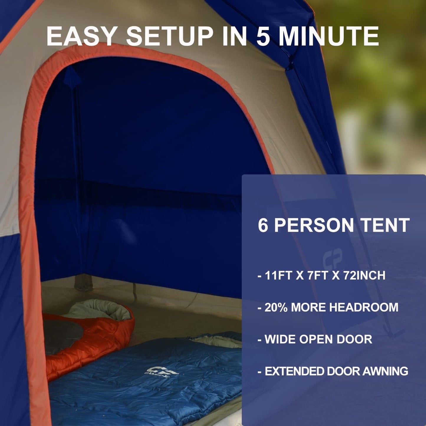 CAMPROS CP Tent 6 Person, Waterproof Windproof Double Layer Family Dome Tent, Easy Setup with Large Mesh Windows & Wide Door for Camping