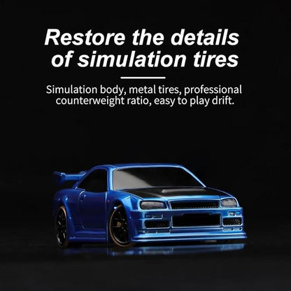 Turbo Racing 1:76 Scale Drift RC Car Table Racing 2.4GHZ Remote Control Mini Model Car with Gyro Full Proportional RTR for Adults Toys (C64-Blue)