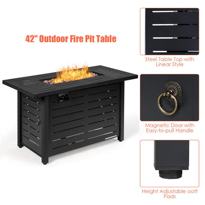 DORTALA 42'' Rectangular Propane Gas Fire Pit Table, 60,000 BTU Heater Outdoor Table W/Cover, Propane Heater, Burner Stove Fire Table for Outdoor Use, Black
