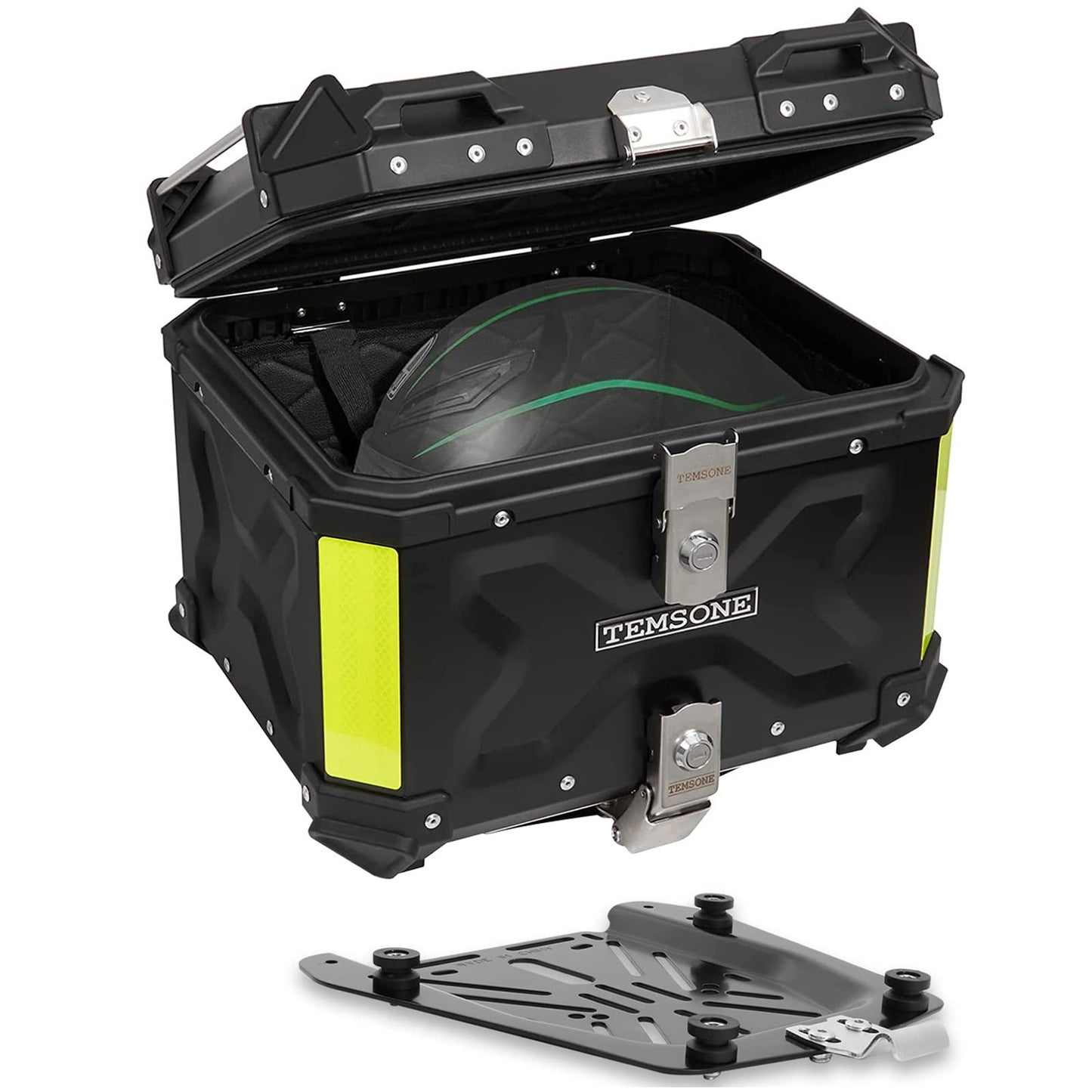TEMSONE 45L Universal Motorcycle Top Case, Waterproof Motorcycle Tail Box with Backrest & Handle, Dual-key Storage Carrier Case, Aluminum Trunk Tour Tail Box for Store Helmet