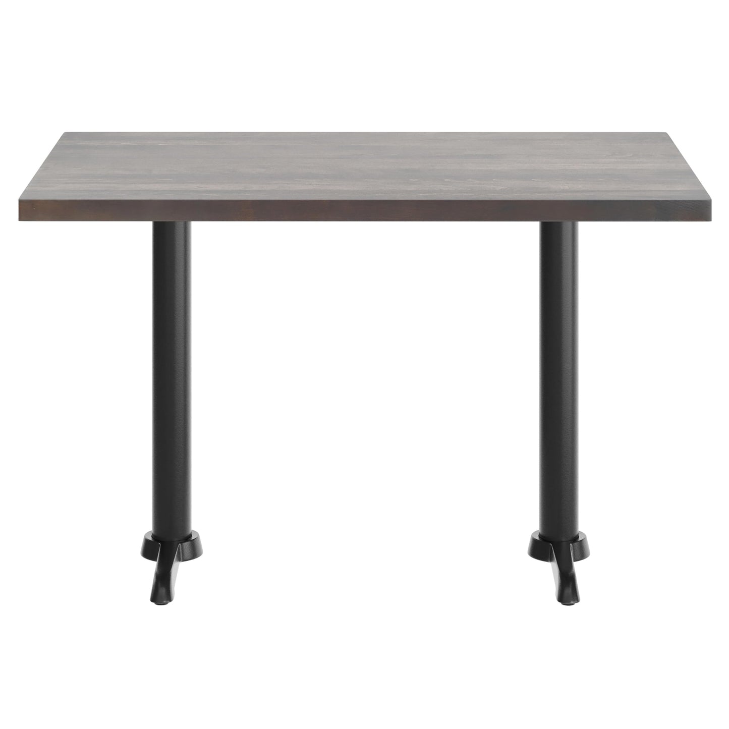 Flash Furniture Bennett 30" x 48" Solid Wood Commercial Indoor Tabletop in Dark Brown with Dual 5" x 22" Dining Height Black Cast Iron T Bases, 400 lb. Static Capacity