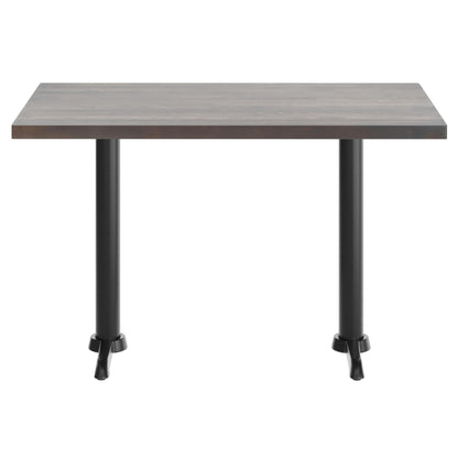 Flash Furniture Bennett 30" x 48" Solid Wood Commercial Indoor Tabletop in Dark Brown with Dual 5" x 22" Dining Height Black Cast Iron T Bases, 400 lb. Static Capacity