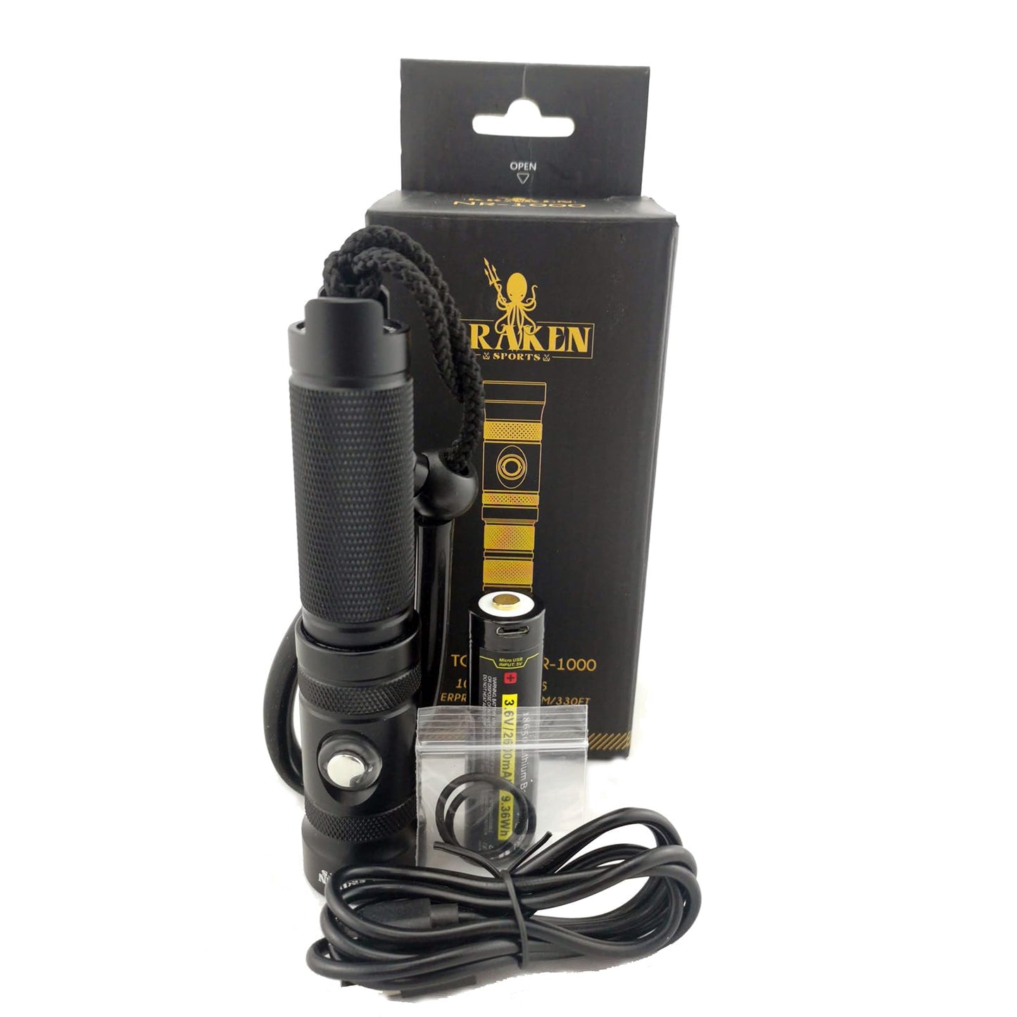 Kraken Sports NR-1000 Back Up Dive Light 1000 Lumens, 330ft/100m Depth Rating, 90 Minutes Burn Time at Full Power, Black