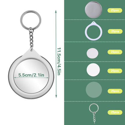 HaoGludi 25 Sets 2.25 inch Button Badge Maker Double-Sided Keychain, 58mm Round Badge Parts with Metal Cover, Mirror, Plastic Base and Keychain, for Button Maker Machine DIY Gifts