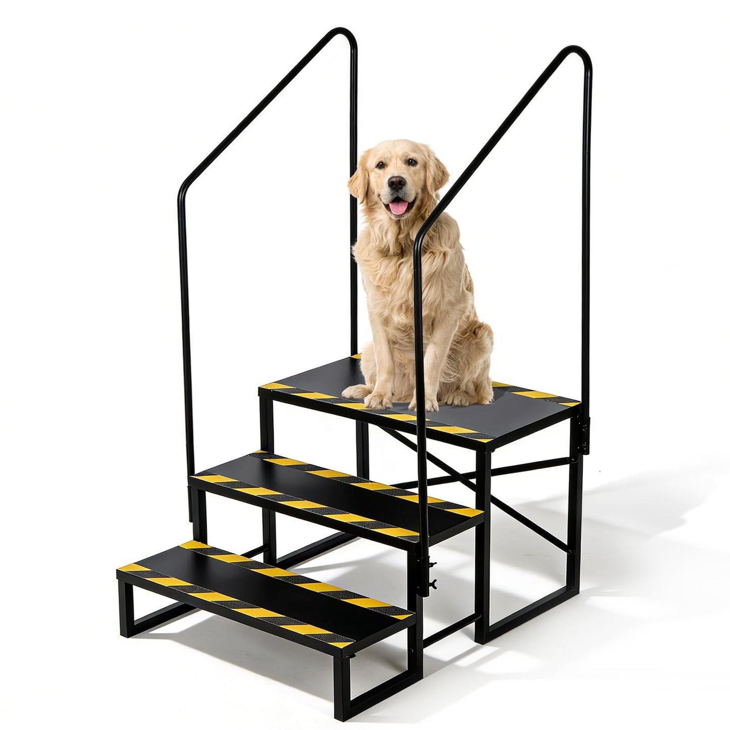foriy RV Steps with Handrail and Platform, Camper Steps 3 Step Outdoor Hot Tub Mobile Home Stairs Anti-Slip for Travel Trailer Motor Home Boat Camper and Porch for Dogs Elder Child