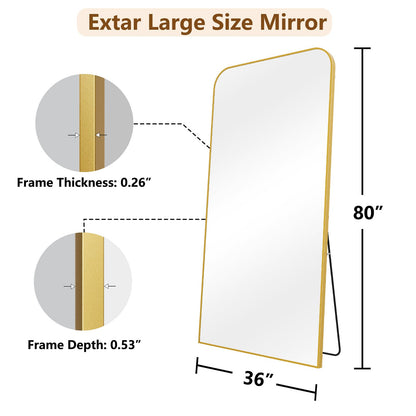 Koonmi Full Length Mirror, 80"x36" Mirror Full Length with Stand, Gold Domed Top Square-Edged Floor Mirror with Aluminum Alloy Frame for Bedroom Living Room