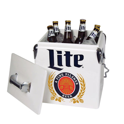 Miller Light Retro Ice Chest Cooler - 18 Can Ice Box, Portable Ice Bucket with Bottle Opener, Vintage Style, Insulated for Camping, Beach, Picnic, RV, BBQs, Tailgating, Fishing, 13L (14 qt)