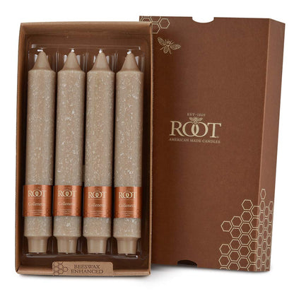 Root Candles Unscented Dinner Candles Premium Handcrafted Boxed Candle Set, 9-Inch, Taupe, 4-Count