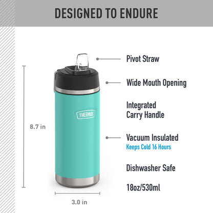 THERMOS Icon Series Insulated Water Bottle - 18 Ounce, Seafoam | Stainless Steel with Straw Lid