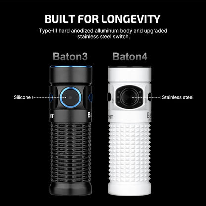 OLIGHT Baton4 Premium Edition EDC Flashlights 1300 Lumens with Type-C Charging Box, Powered by Rechargeable Battery, Small Bright Light IPX8 Waterproof for Emergencies, Outdoors (Guidance)