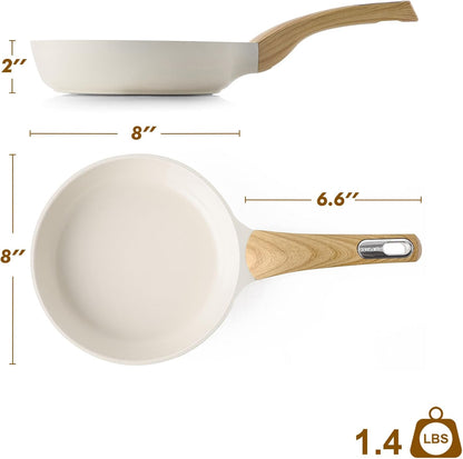 SENSARTE Nonstick Frying Pan - Healthy 8-Inch Omelette Skillet | PFOA Free White Cookware
