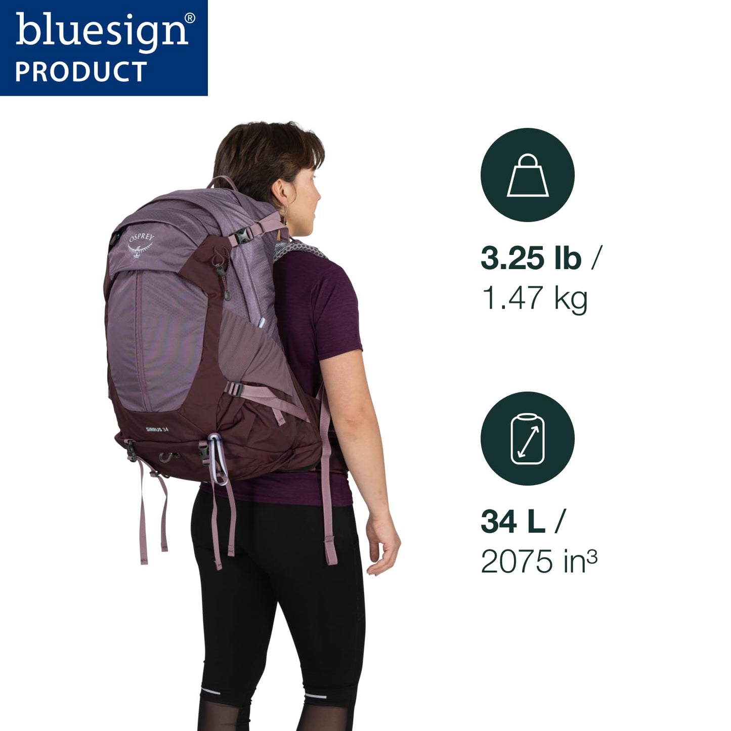 Osprey Sirrus 34L Women's Hiking Backpack - Camping Bag with Waterproof Raincover, Bottle Pockets, & Gear Straps, Purple Dusk
