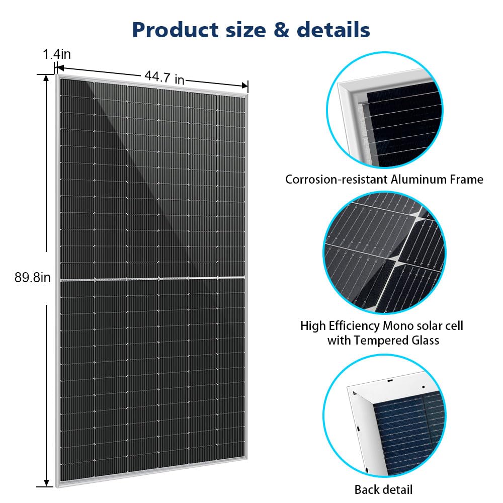 SUNGOLDPOWER 16BB N-Type 6pcs 560W Bifacial PERC Solar Panels Monocrystalline, High Efficiency up to 30%, High Power PV Module for Off-Grid, Residential & Commercial Solar Systems(6pcs 560W Bifacial)