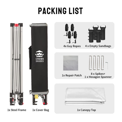CROWN SHADES 10x10 Pop Up Canopy, Patented CenterLok One Push Tent Canopy, Newly Designed STO-N-GO Storage Bag, 8 Stakes, 4 Ropes (10x10, White)