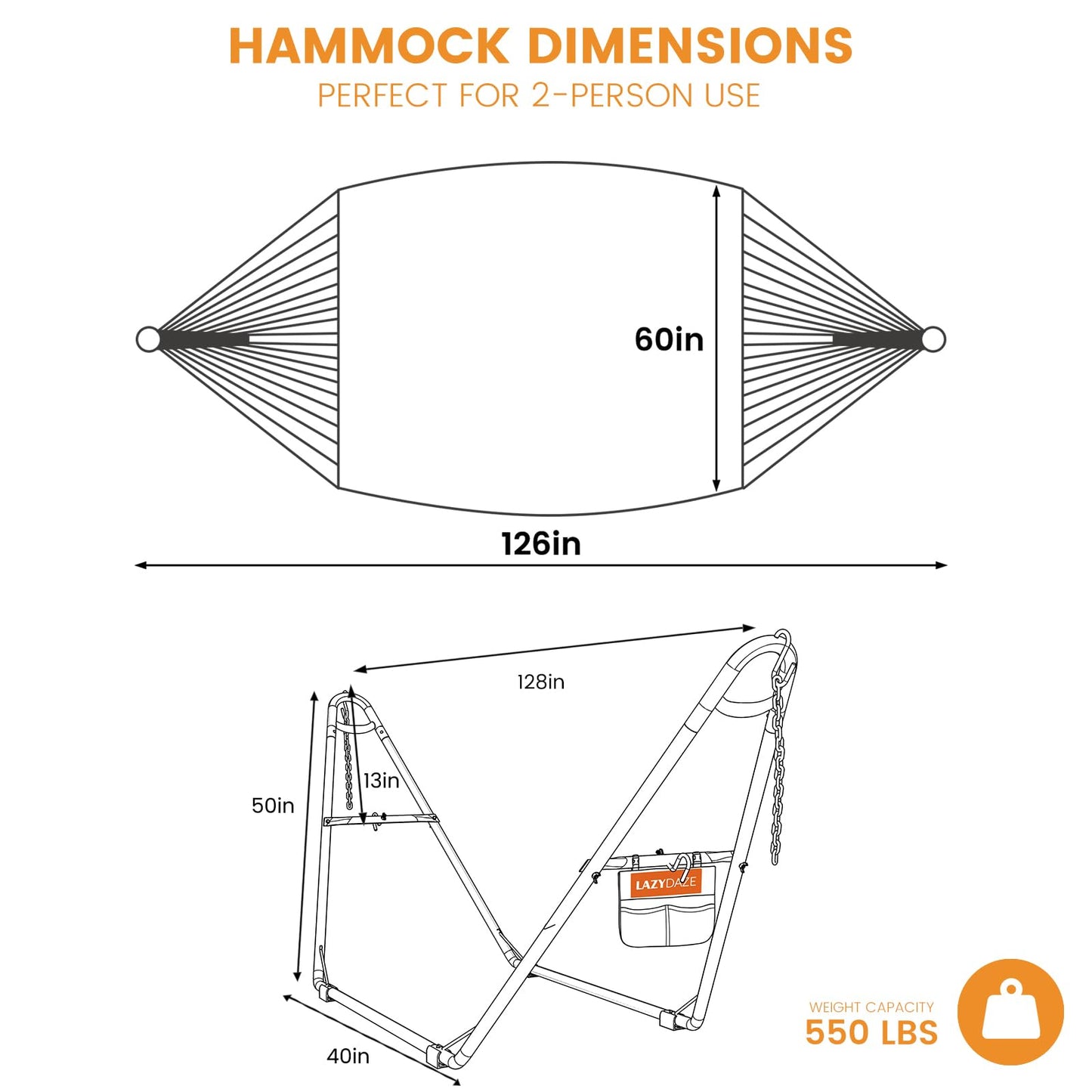 Lazy Daze Hammocks Handwoven Mayan Hammock with Heavy Duty Steel Stand, 10.5 FT Soft Rope Double Hammock for Patio Outside, 550 lbs Weight Capacity, Tan