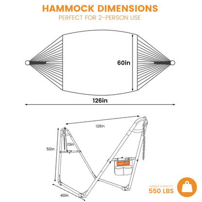 Lazy Daze Hammocks Handwoven Mayan Hammock with Heavy Duty Steel Stand, 10.5 FT Soft Rope Double Hammock for Patio Outside, 550 lbs Weight Capacity, Tan