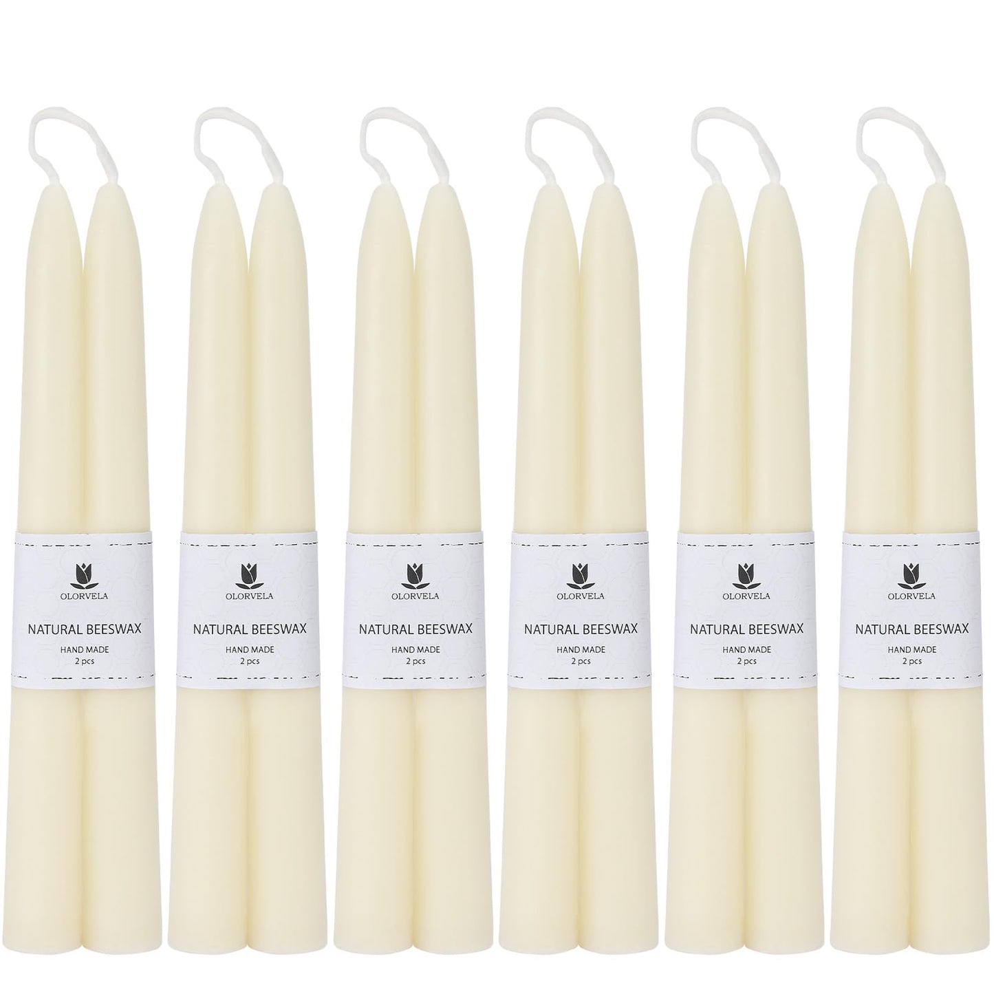 Olorvela White Beeswax Taper Candles,8" Long Candlestick,smokeless dripless unscented Natural Beeswax Candles.for Gift,Mother's Day (White, 12 Pack)