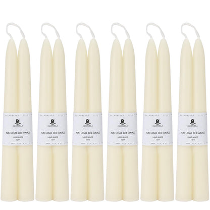 Olorvela White Beeswax Taper Candles,8" Long Candlestick,smokeless dripless unscented Natural Beeswax Candles.for Gift,Mother's Day (White, 12 Pack)
