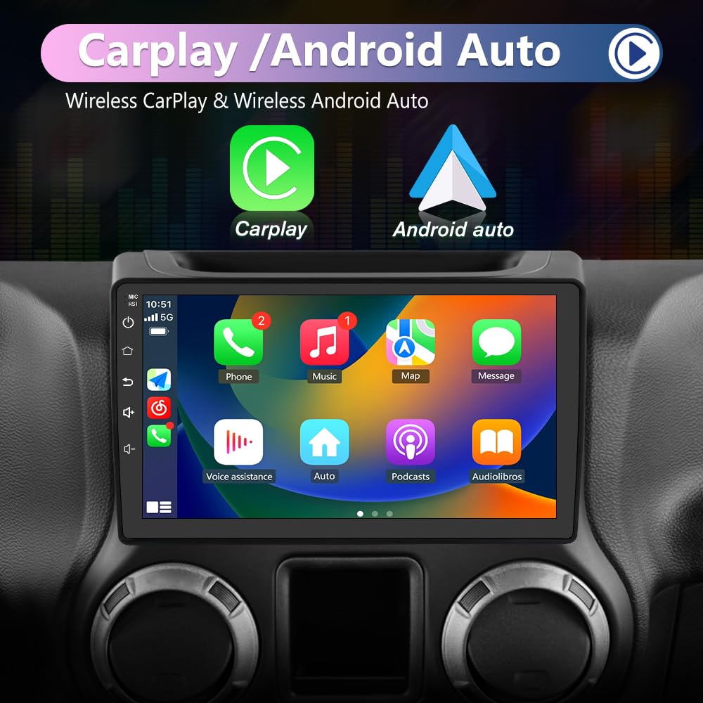EagleNav Car Radio for Jeep Patriot Compass 2010 2011 2012 2013 2014 2015 2016, Android 13 Car Stereo with 10.1 Inch Touch Screen, 2GB+32GB, Wireless CarPlay & Android Auto