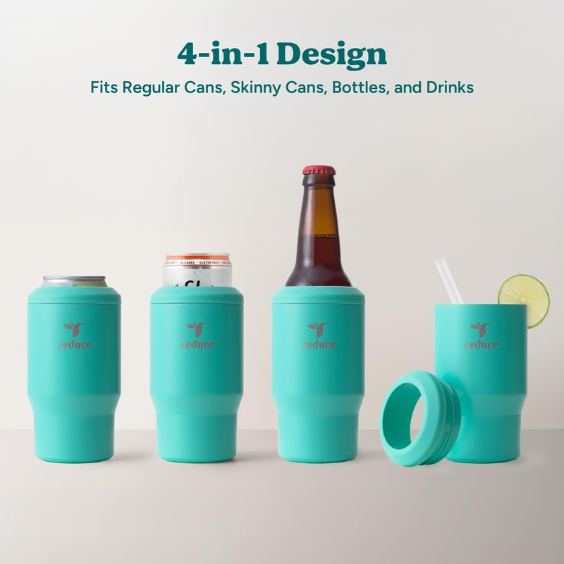 Reduce 4-in-1 Drink Cooler - Versatile Can & Bottle Holder with Vacuum Insulation - Keeps Drinks Cold Up to 4 Hours - Includes Bottle Opener - Fits Cupholders & Dishwasher Safe - 14oz - Daiquiri