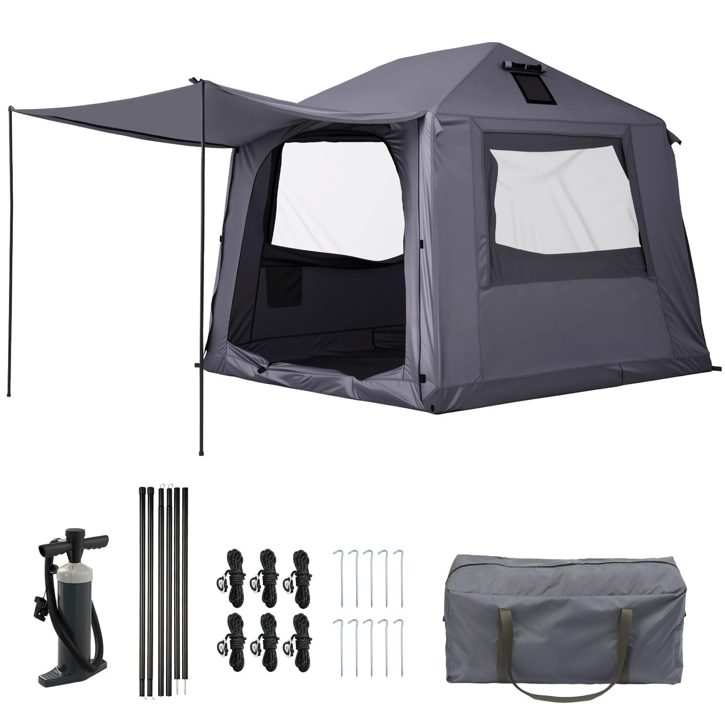Inflatable Tents for Camping 2-4 Person, Blow Up Tent with Skylight & Awning, Waterproof Inflatable Camping Tent with Mesh Windows, Portable Tent Camping Essentials, Easy Setup with Hand Pump
