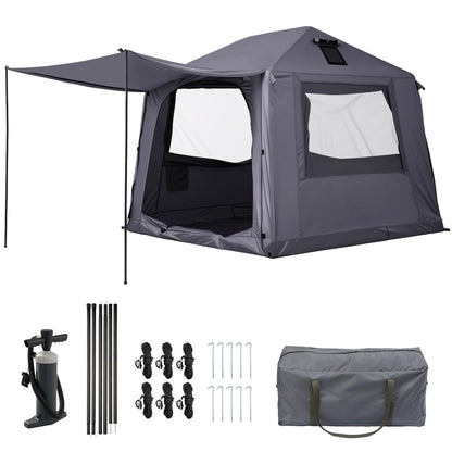 Inflatable Tents for Camping 2-4 Person, Blow Up Tent with Skylight & Awning, Waterproof Inflatable Camping Tent with Mesh Windows, Portable Tent Camping Essentials, Easy Setup with Hand Pump