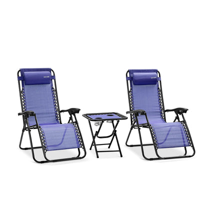 SereneLife Outdoor Zero Gravity Lounge Chair Set with Table – 2 Adjustable Recliners with Cup Holders, Headrest, Steel Frame & Foldable Design for Patio, Pool, Garden, or Camping