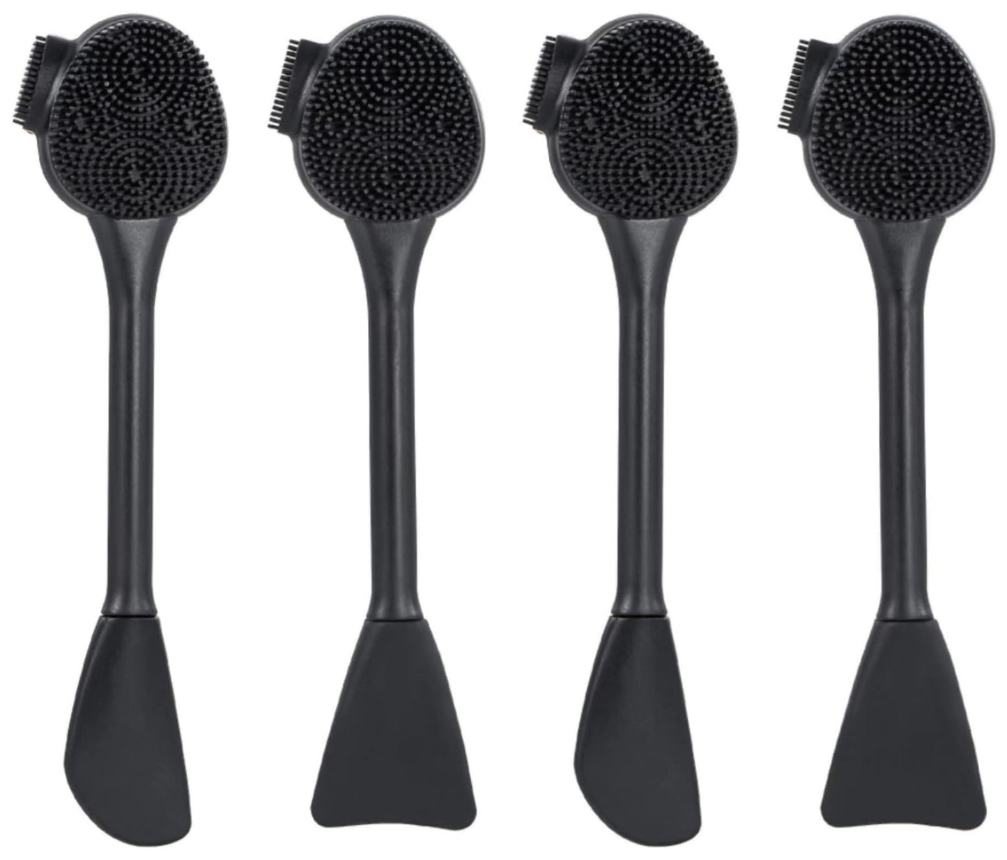 Silicone Facial Cleansing Brush 3 Pack, Beomeen 4 in 1 Handheld Face Scrubber for Deep Gentle Exfoliating, Double-Ended Face Wash Scrub Brush for Face Skincare and Massage (Green)
