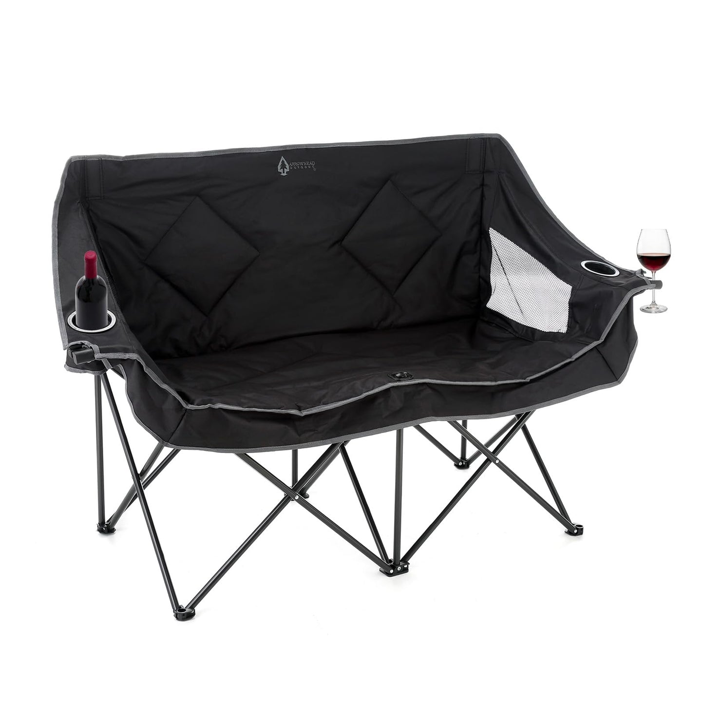 ARROWHEAD OUTDOOR 500lb Portable Folding Double Duo Camping Chair Loveseat Bundle with MacSports 375lb Padded Cushion Outdoor Folding Lounge Patio Club Chair, Gray