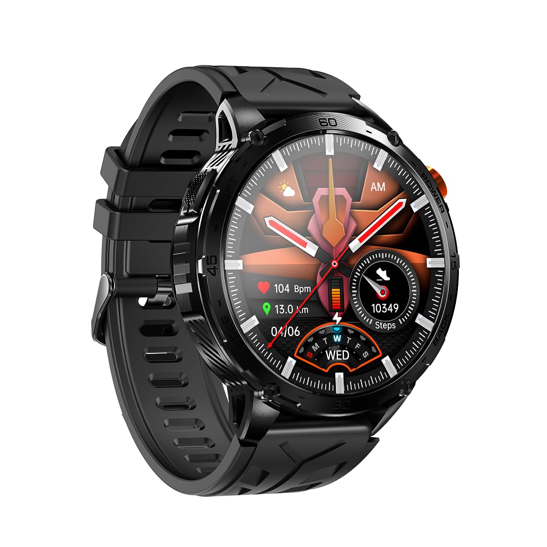 ALPHAGEAR Alpha Smartwatch for Men, Big Face Tactical Smart Watch, Large AMOLED Display, 720mAh 21-Day Battery, Built-in Flashlight, Bluetooth Calling, IP68 Water Resistant, for Android iPhone