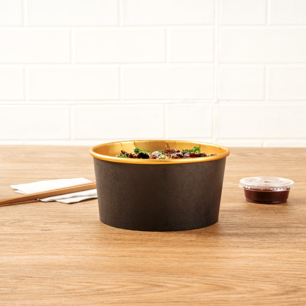 Foil Lux 33.4 OZ Take Out Containers, 200 Insulated Foil Lining Food Containers - Greaseproof, Black And Gold Paper To Go Food Containers, For Hot Or Cold Foods, Lids Sold Separately - Restaurantware