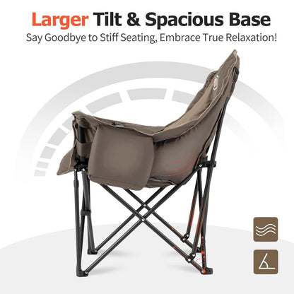 Overmont Oversized XL Camping Chair for Adults - 500lbs Support Heavy-Duty Padded Folding Chair with Side Pocket Cup Holder Cooling Bag for Outdoor Sports Garden Beach Fishing Lawn Khaki