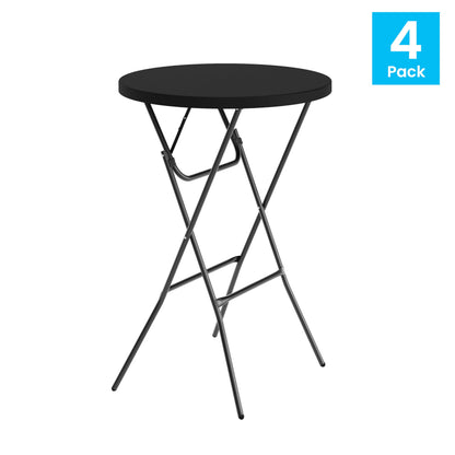 Flash Furniture Elon Round Folding Bar Height Table for Parties and Commercial Events, Indoor/Outdoor Plastic Bar Height Folding Table, 32", Set of 4, Black