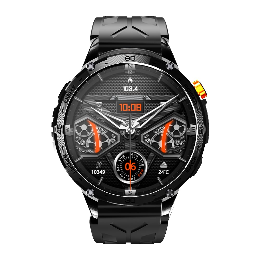 ALPHAGEAR Alpha Smartwatch for Men, Big Face Tactical Smart Watch, Large AMOLED Display, 720mAh 21-Day Battery, Built-in Flashlight, Bluetooth Calling, IP68 Water Resistant, for Android iPhone