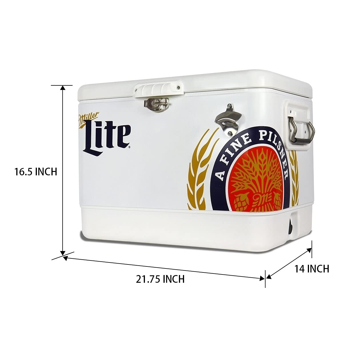 Miller Light Ice Chest Cooler - 85 Can Ice Box, Portable Ice Bucket with Bottle Opener, Vintage Style, Insulated for Camping, Beach, Picnic, RV, BBQs, Tailgating, Fishing, Steel-Belted, 51L (54 qt)