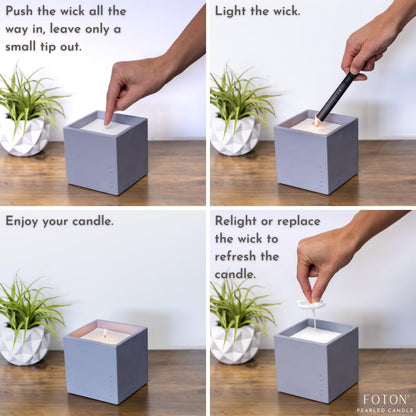 Foton Pearled Candle Le Cube Concrete Vase Set 16 Oz Square - Unscented - Refillable Jar Scented Candle Sand Wax with 15 Wicks - Natural Non-Toxic Decorative Candles for Home