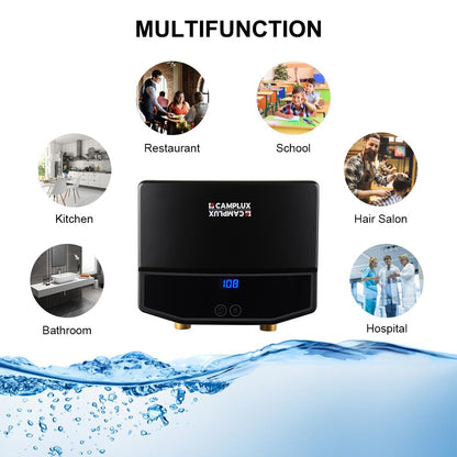 CAMPLUX Tankless Water Heater Electric 3.5kW 120V, Point-of-Use Hot Water Heater Digital Display, Self-modulating, Overheating Protection, Black