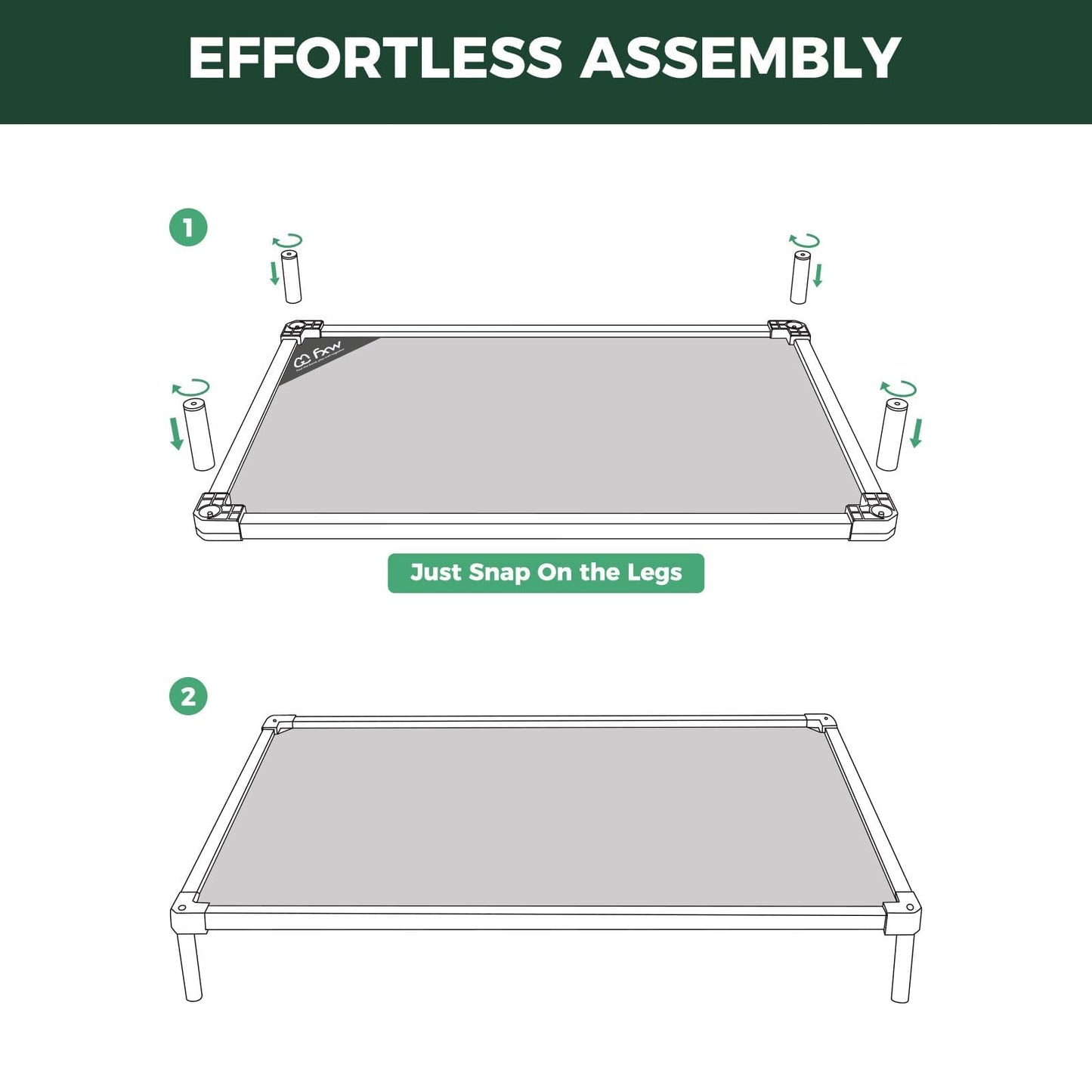 FXW TitanNest Chew-Proof Elevated Dog Bed, Raised Cot for Indoor/Outdoor/Camping Use, Durable & Waterproof Cooling Pet Bed for Large Dogs, 47.0" L x 29.0" W x 7.3" H, Black
