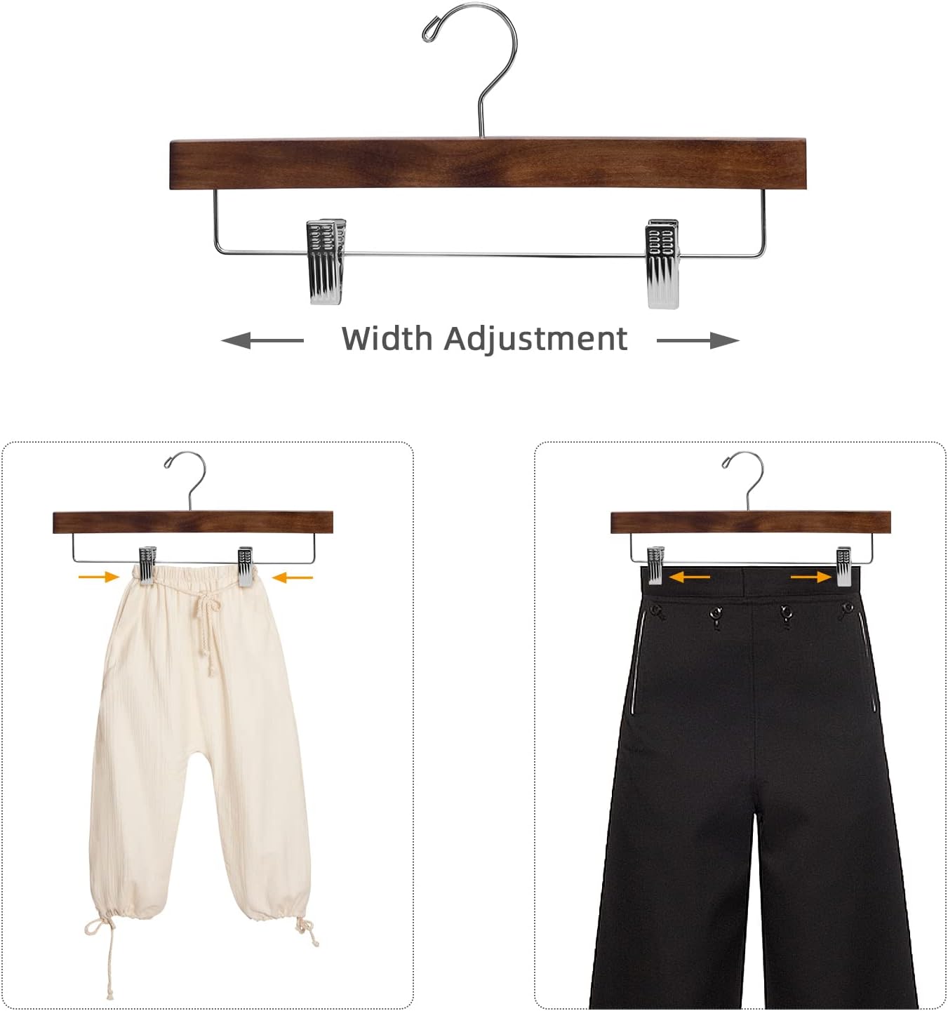 Nature Smile Wooden Pants Hangers with Clips - 10 Retro-Style Trousers Holders