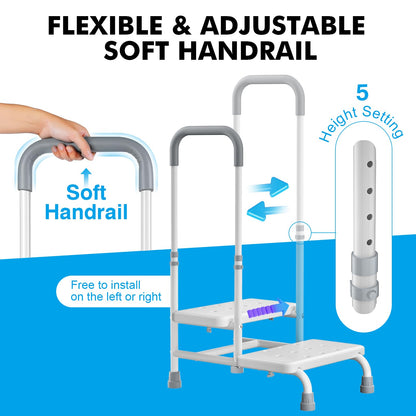 FORTEMOTUS 2 Step Stool with Handle for Elderly - Heavy Duty Bed Steps for High Beds for Adults with Adjustable Handrail &Non-Skid Platform, Foot Stool Ladder for Bedside, Kitchen, Car, RV, Bathtub