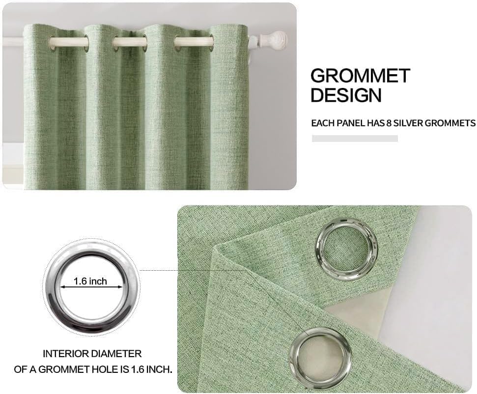 MIULEE Blackout Curtains - 100% Thermal Insulated Linen Texture Drapes | Sage Green, 52x72 Inch (2 Panels)