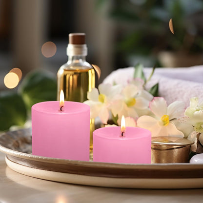 3 Pack Unscented Pink Pillar Candles, 40 Hour 3x3 Inch Dripless Tapered Fat Column Cylinder Candles for Valentine's Day Home Party Holidays