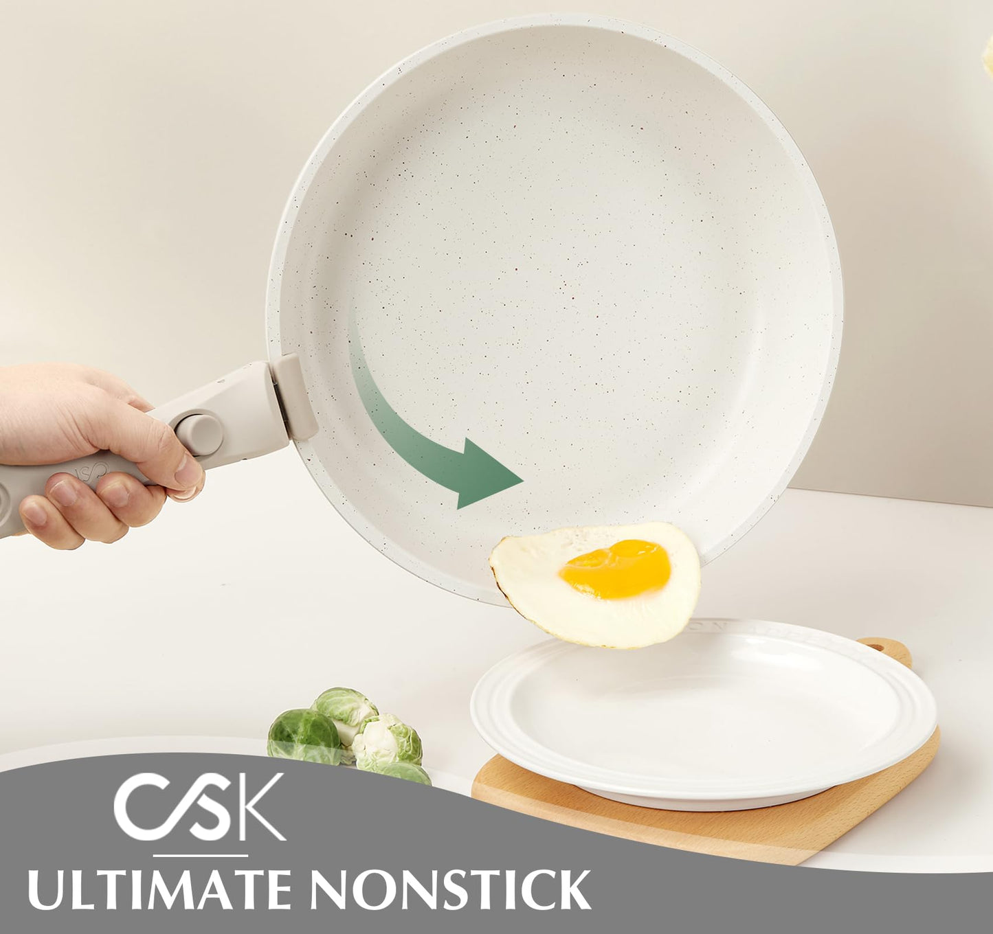 KOCH SYSTEME CS 21 Piece Pots and Pan Set Non Stick, Ceramic Cookware Set with Detachable Handle, RV Camping Stackable Kitchen Set, Pots and Pans Set Non Toxic, Induction Compatible, Oven Safe, 21PCS
