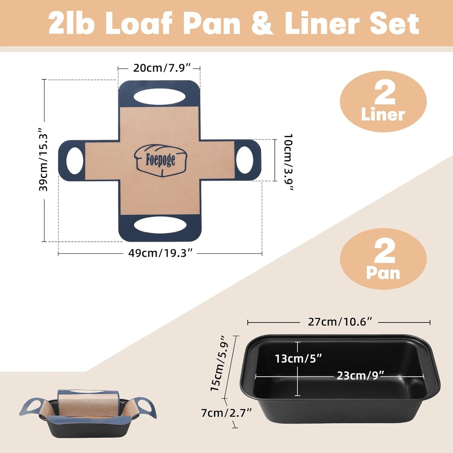 **Regine Switzerland Nonstick Loaf Pan Set - 2-Pack 9 x 5 Inch Bread Pans with Liners for Perfect Baking**