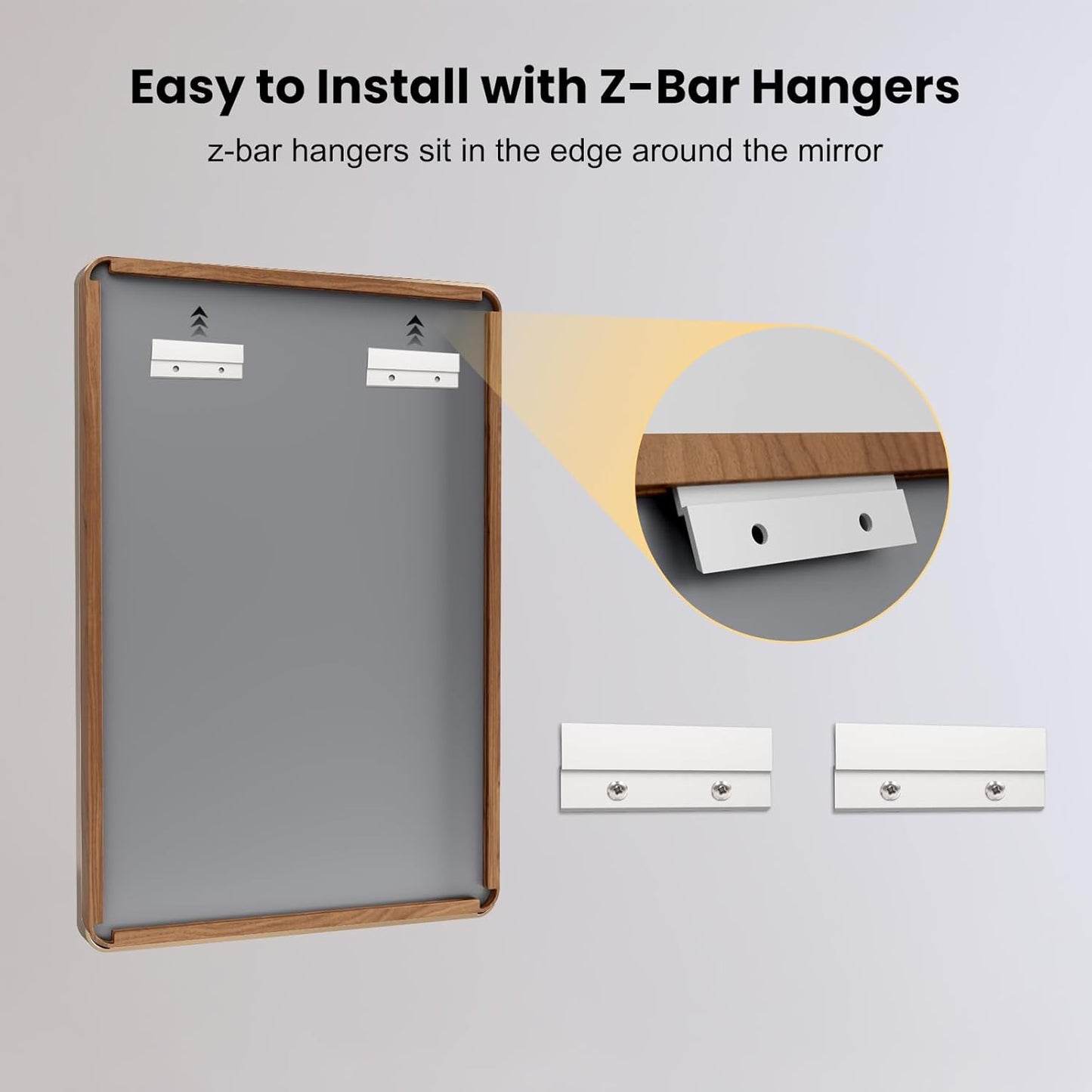 LOAAO Bathroom Mirror - 24x32 Inch Rounded Rectangle with Wood Grain Metal Frame | Anti-Rust, Versatile Hanging Options
