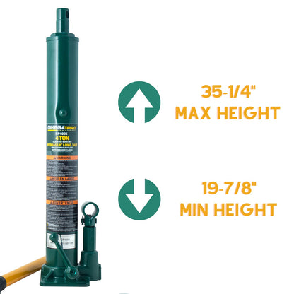 Omega Pro Hydraulic Long Ram Jack - 4 Ton Capacity with Flat Base for Auto Garage Shop, Green (OP400S)